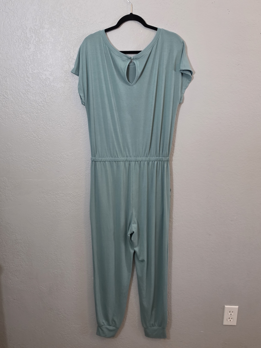 Pretty Garden Light Teal Short Sleeve Jumpsuit Drawstring Womens Large Jogger - Picture 7 of 8